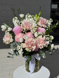 Rosey Pink in our Signature Glass vase